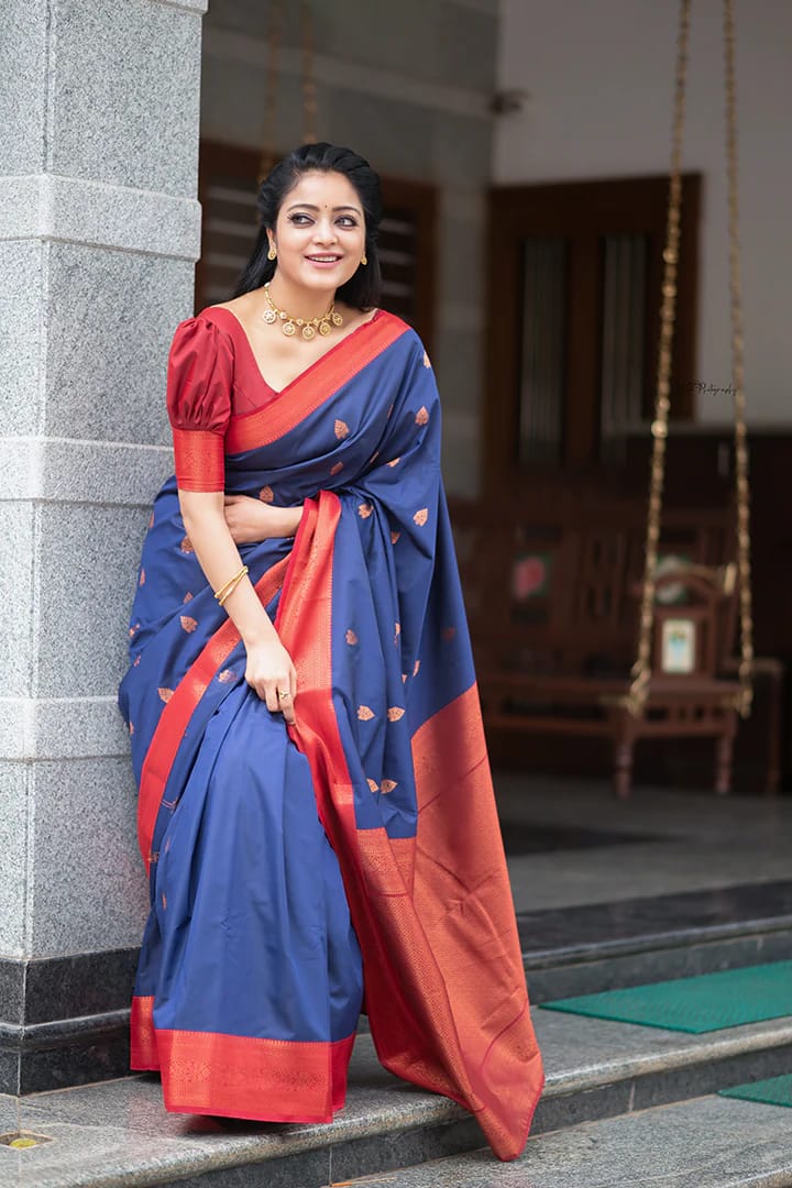 Janvi Blue Soft Silk Saree Zariknyaa