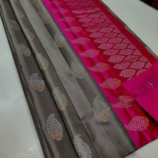 Jinita Dove Grey Soft Silk Saree