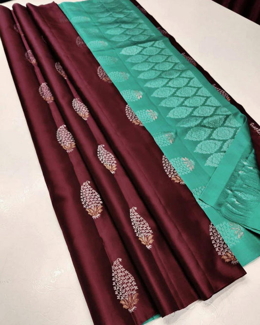 Jinita Maroon Soft Silk Saree