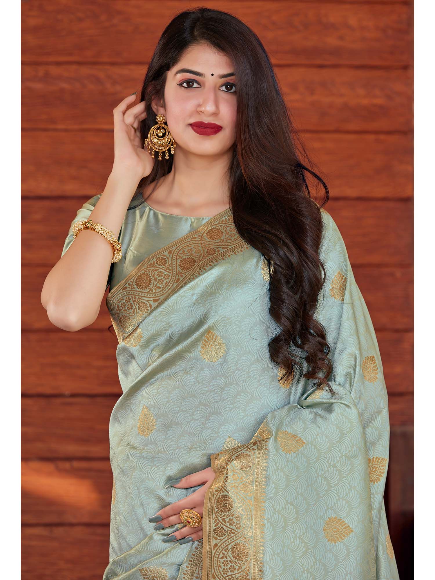 Omee Grey-Olive Banarasi Silk Saree