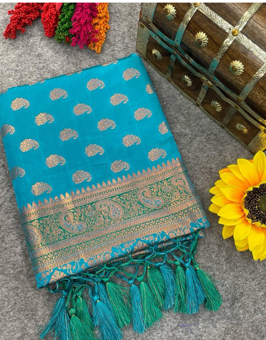 Dhyani SkyBlue Banarasi Satin Silk Saree