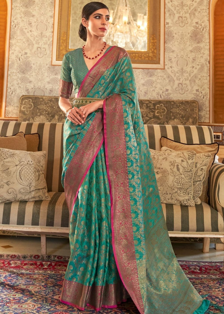 Turtle Green Keri Kanjivaram Silk Saree