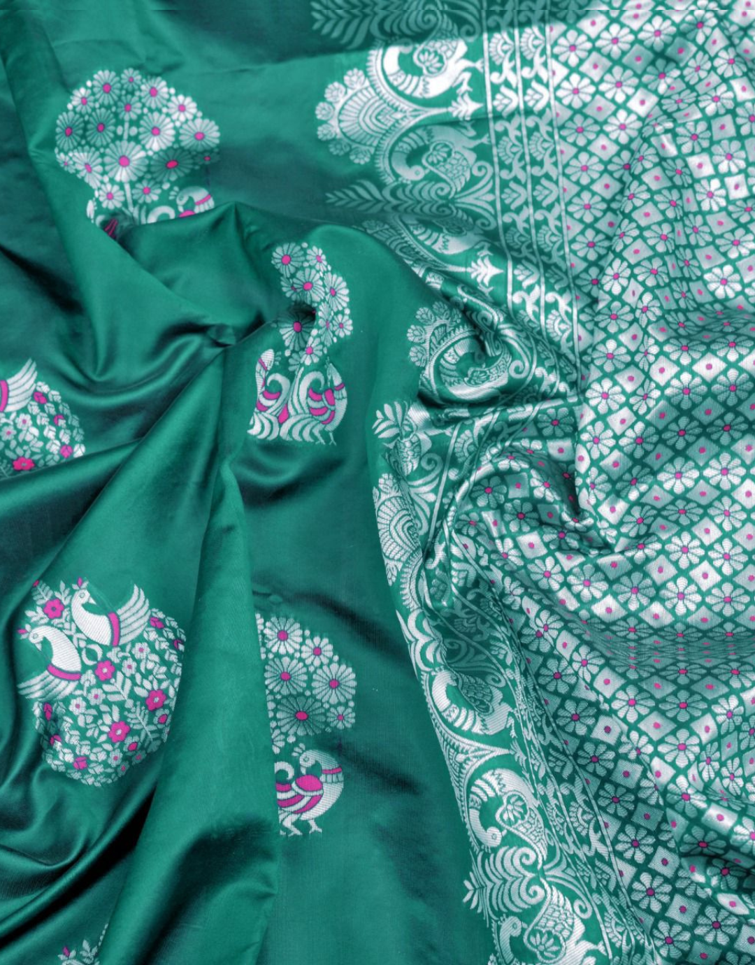 Mona Pine Green Soft Silk Saree