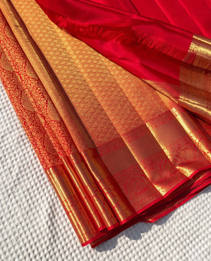 Nishi - Red Gold Traditional Zari Brocade Kanchipuram Silk Saree