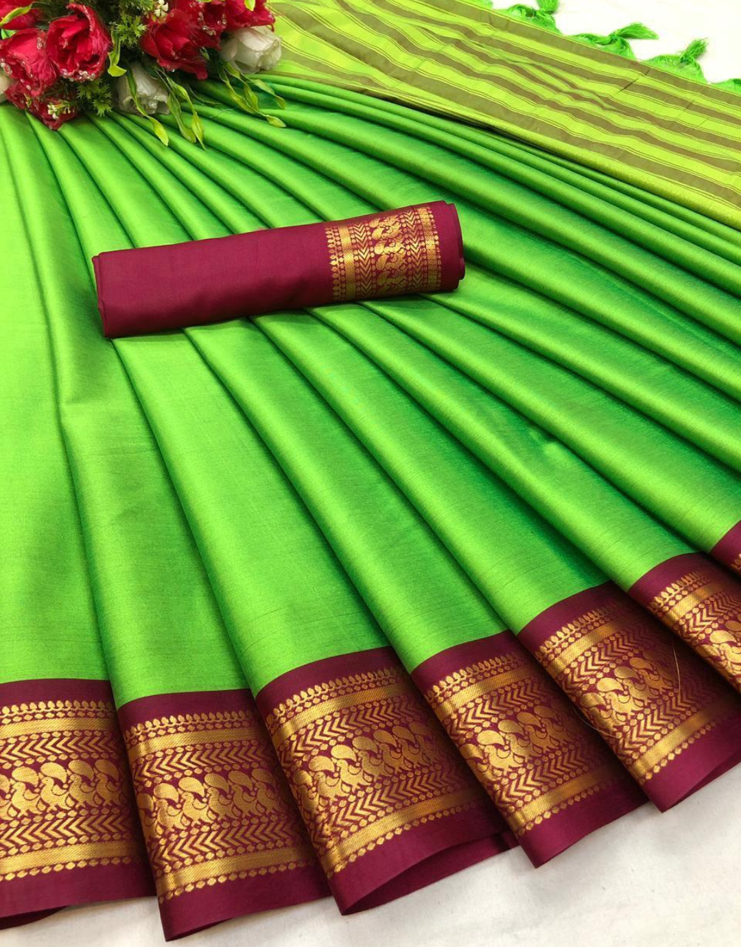 Harshita Toxic Green Cotton Silk Saree