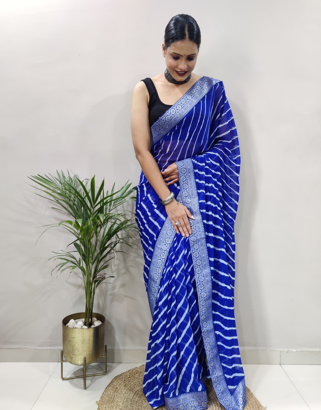 Dhara Royal Blue Soft Silk Laheriya Saree