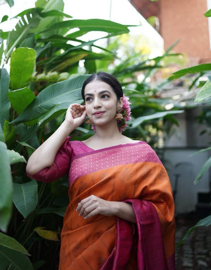 Omee Orange Banarasi Silk Saree