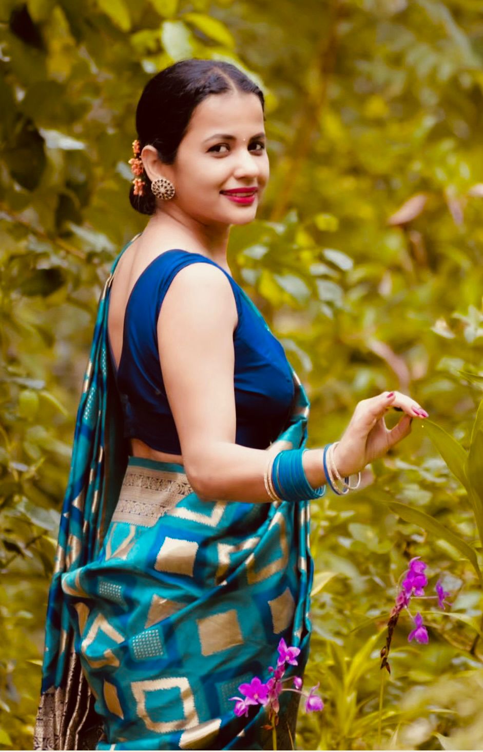 Lila CyanBlue Soft Silk Saree