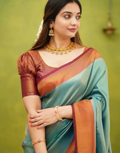 Aastha SkyBlue Kanchipuram Silk Saree