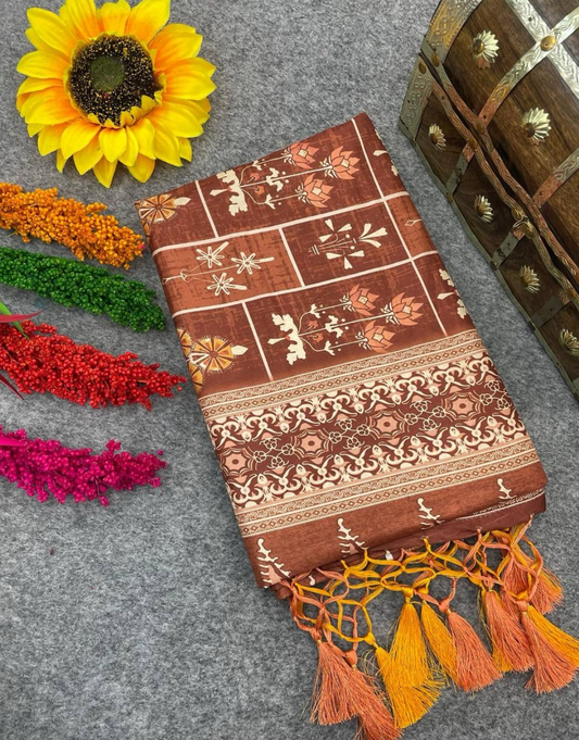 Ruhi Brown Dolla Silk Digital Printed Saree