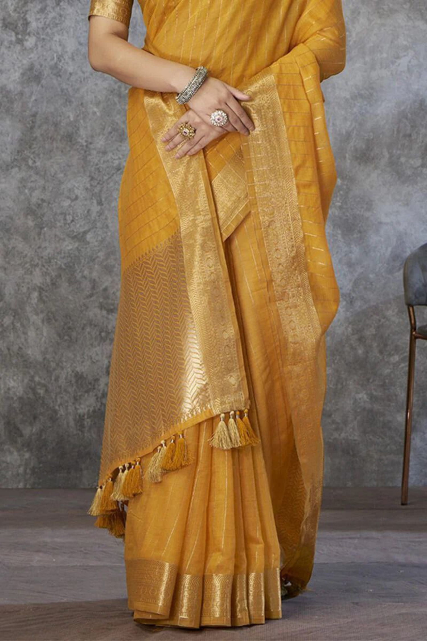 Valkyra Threads - Yellow Pure Khadi cotton Saree