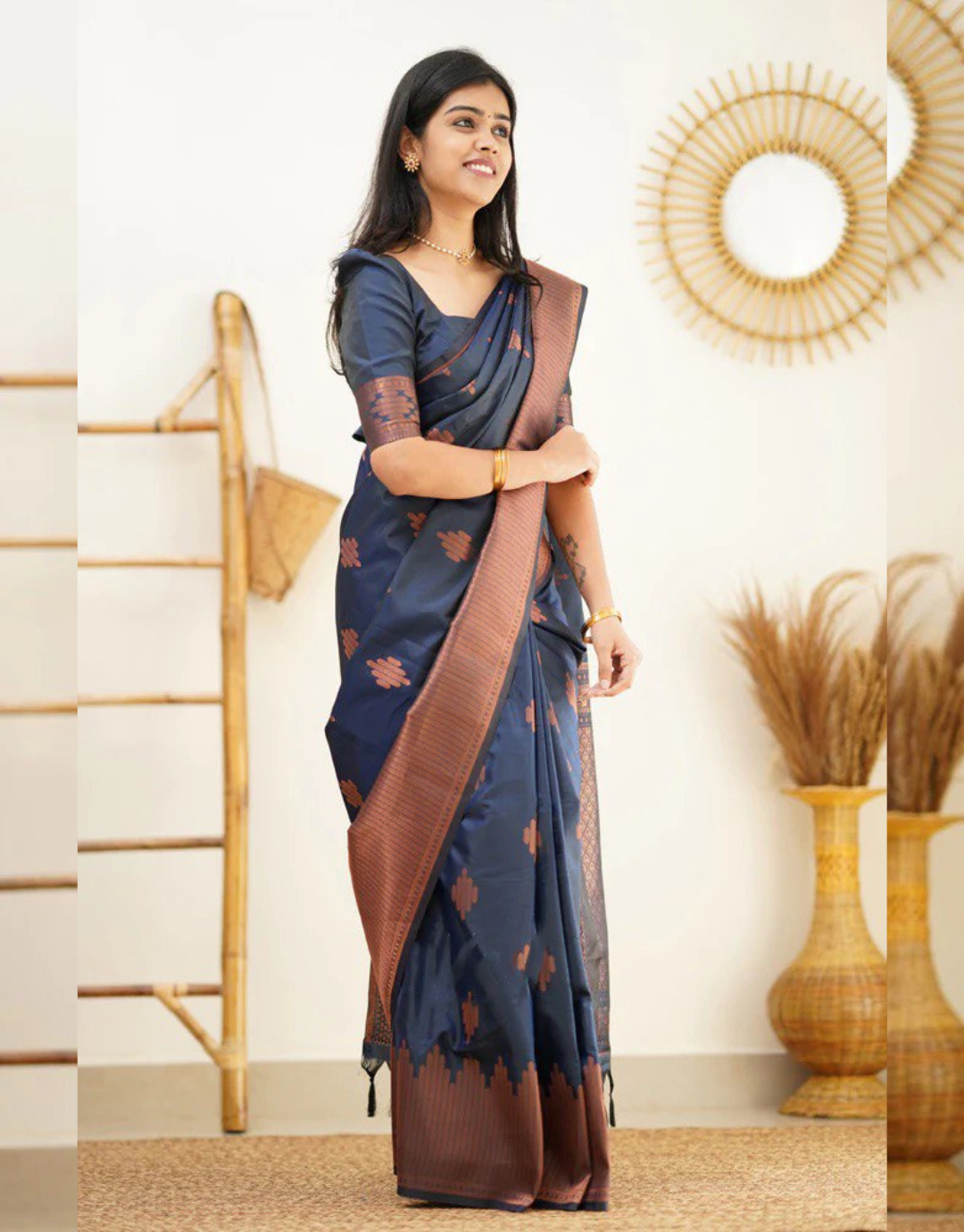 Maruti NavyBlue Soft Silk Saree With Blouse