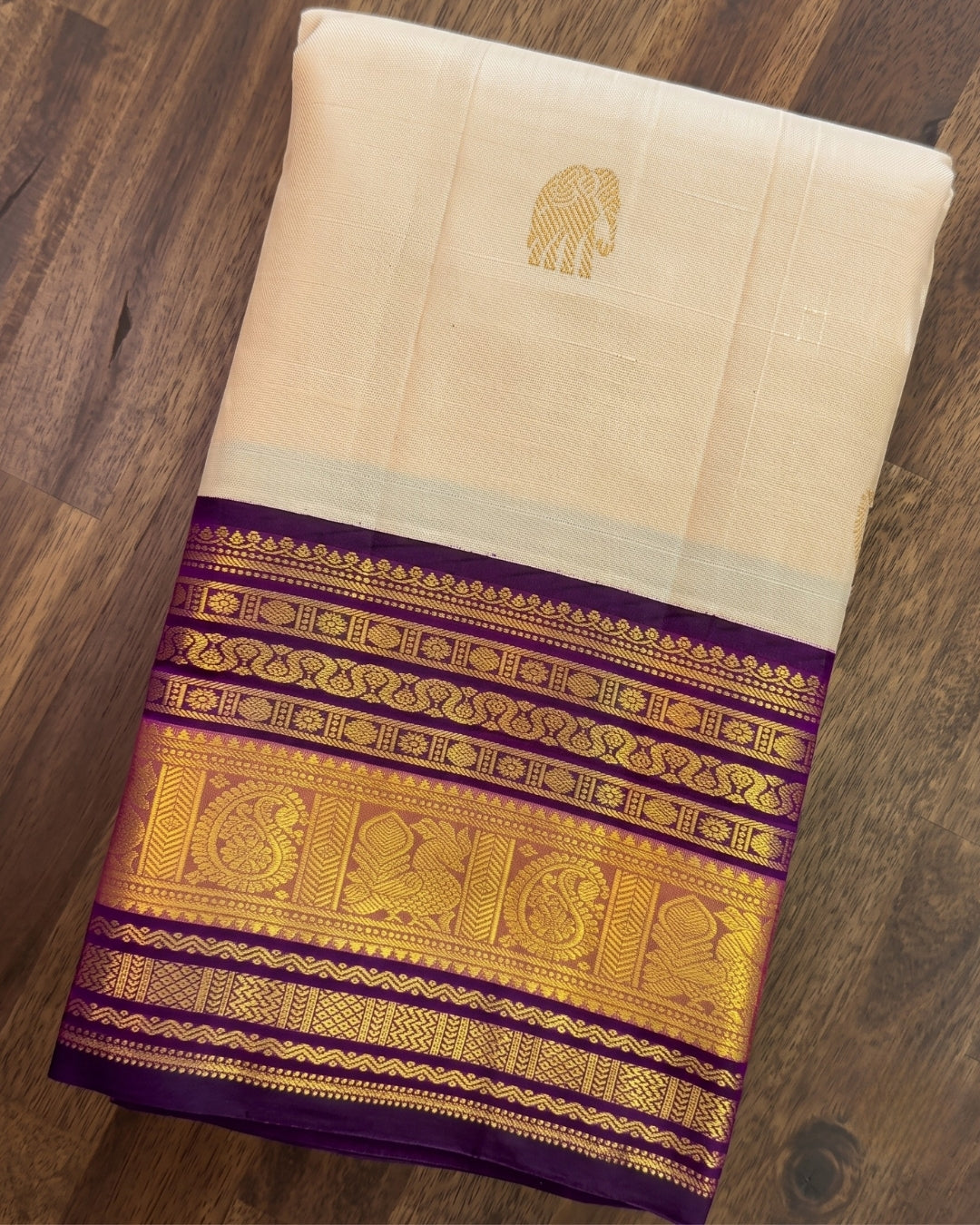 Grecy - Royal Ivory Temple Border Silk Saree