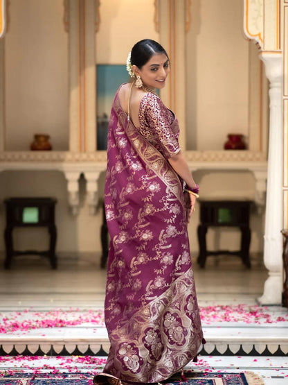 Hema Wine Banarasi Silk Saree