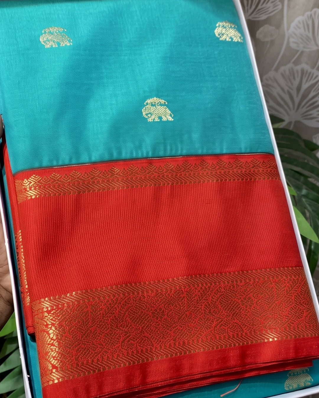 Viha - Peacock Blue Elephant Motif Silk Saree