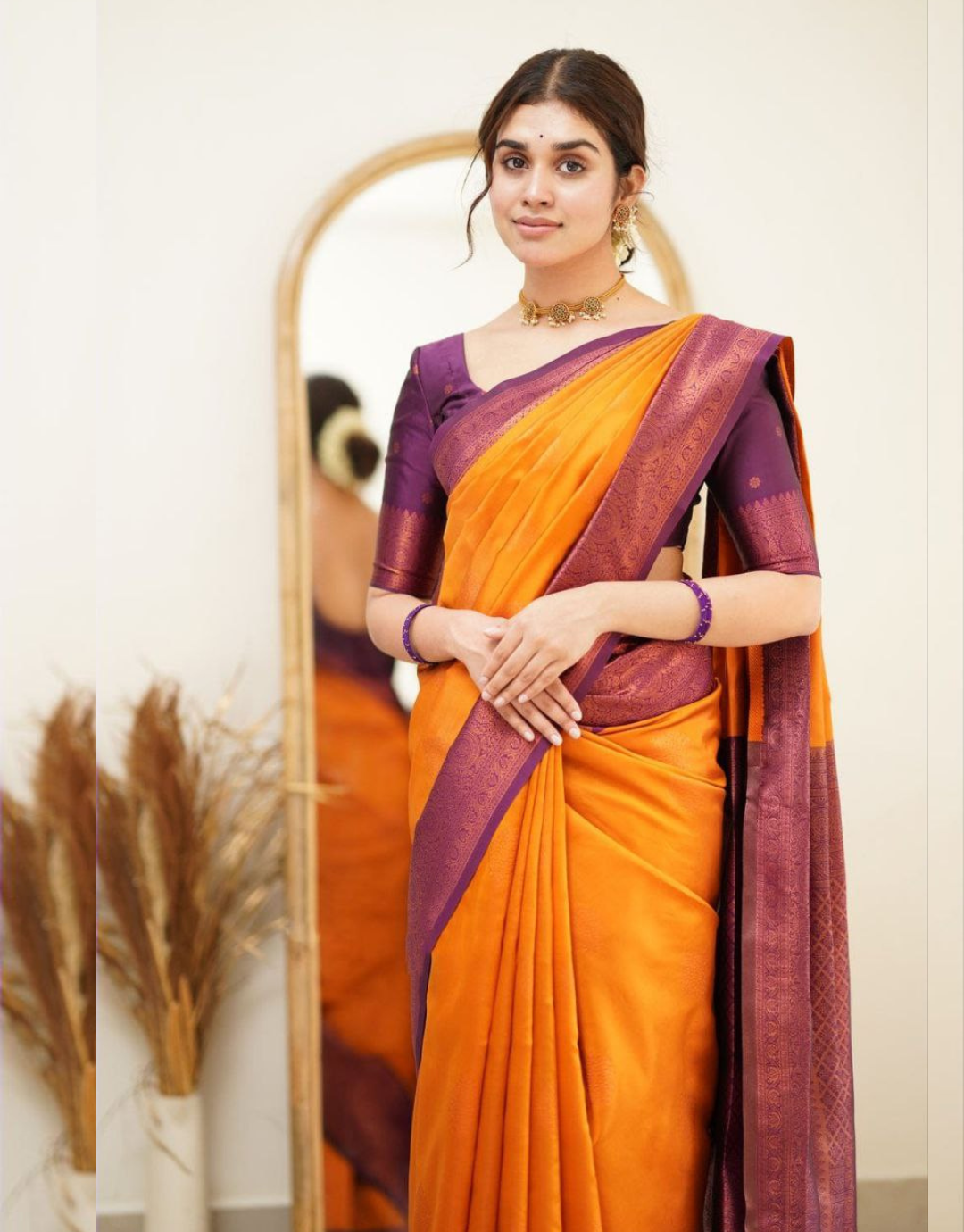 Mahira Orange Soft Silk Saree