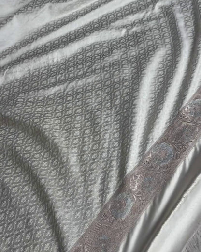 Manya - Ivory White Silver Zari Banarasi Saree