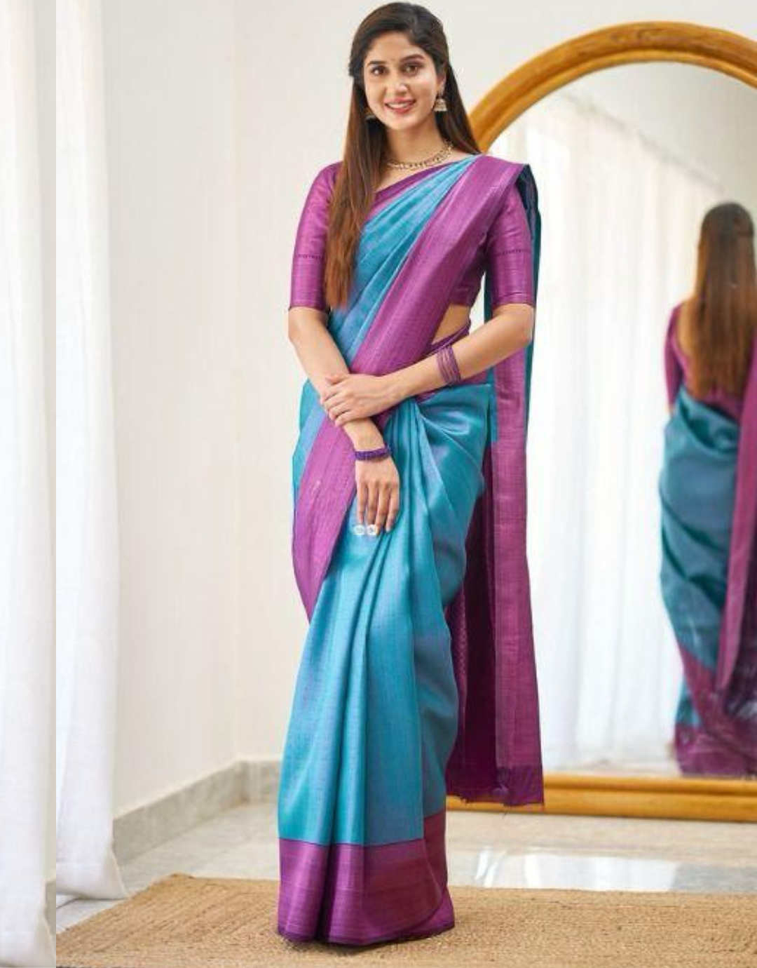 Jivika Fountain Blue Kanchipuram Silk Saree