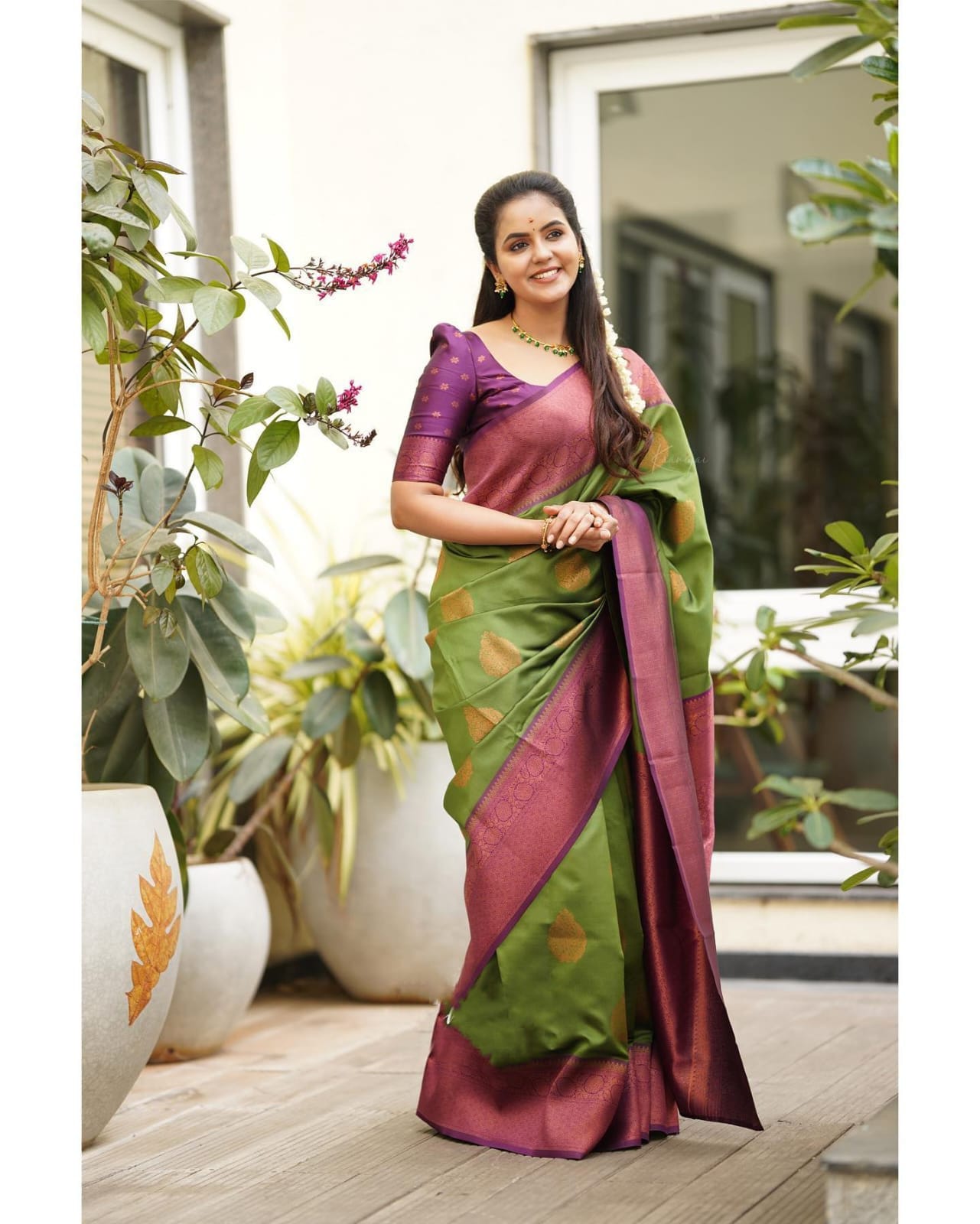 Ojas Drab Green Soft Silk Saree