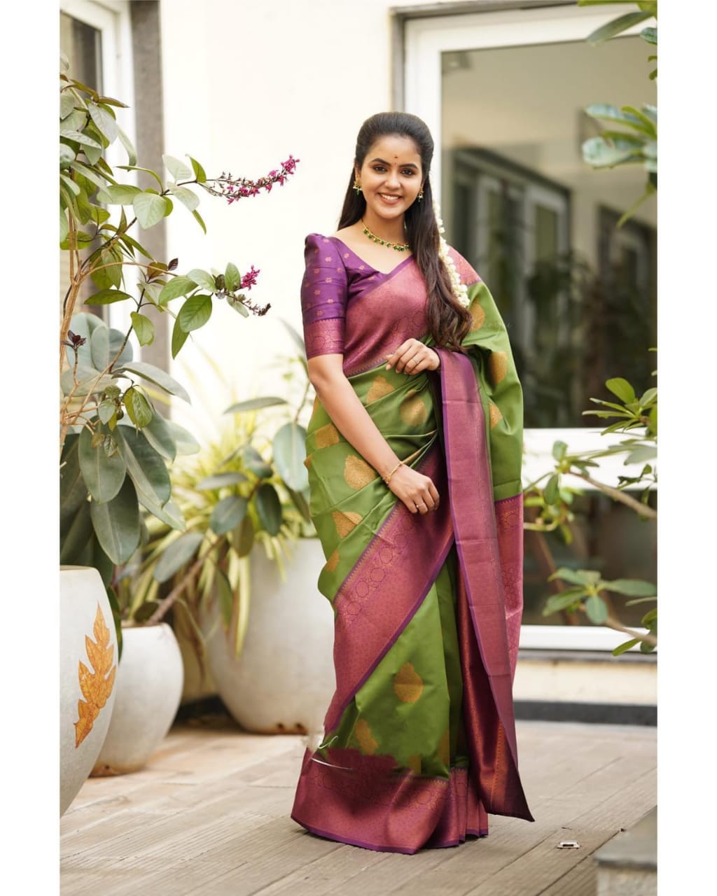 Ojas Drab Green Soft Silk Saree