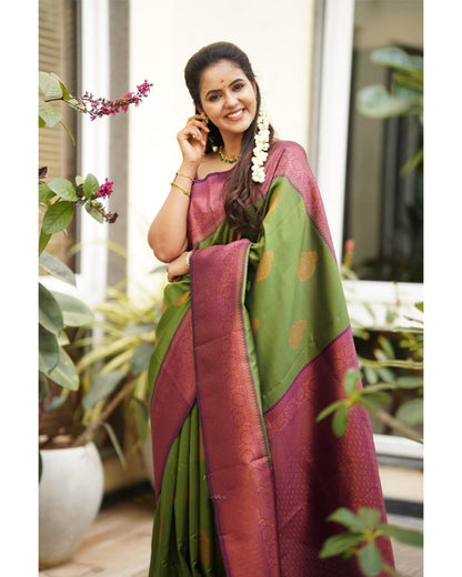 Ojas Drab Green Soft Silk Saree