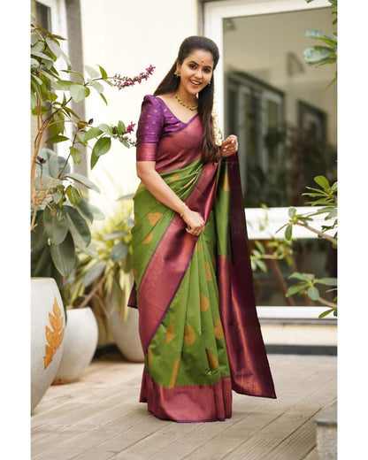 Ojas Drab Green Soft Silk Saree