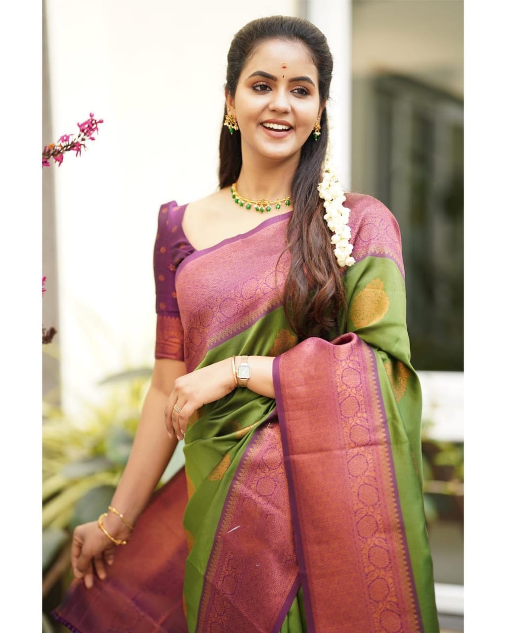 Ojas Drab Green Soft Silk Saree