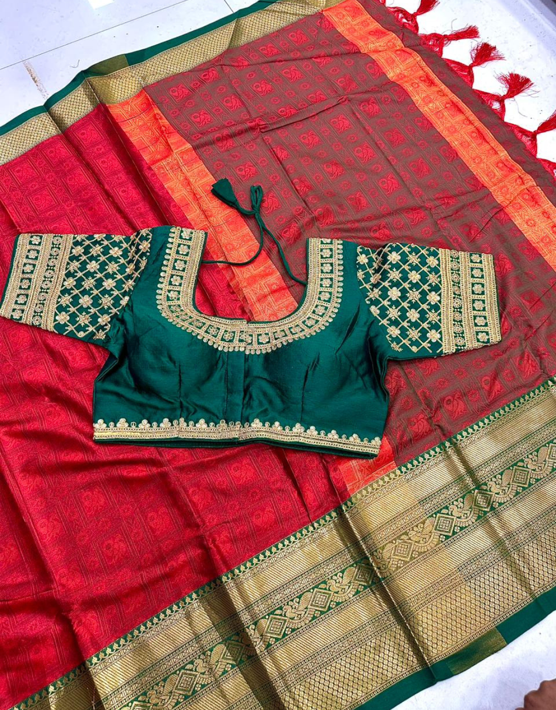 Aarya Cherry Red Cotton Silk Saree