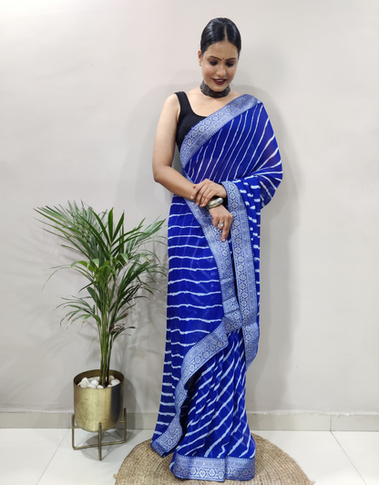 Dhara Royal Blue Soft Silk Laheriya Saree