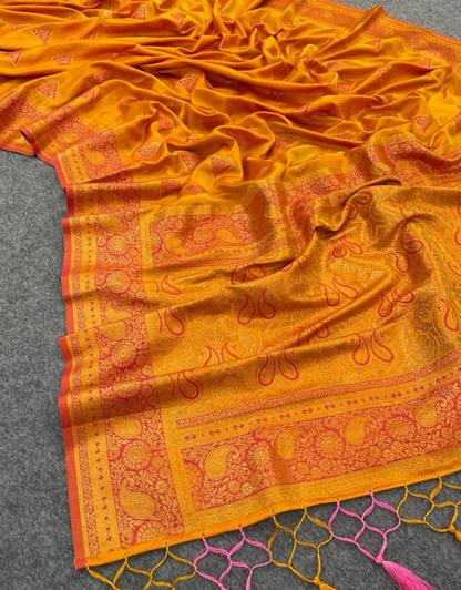 Lalita Yellow Banarasi Satin Silk Saree