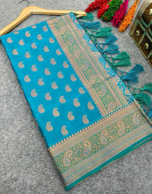 Dhyani SkyBlue Banarasi Satin Silk Saree