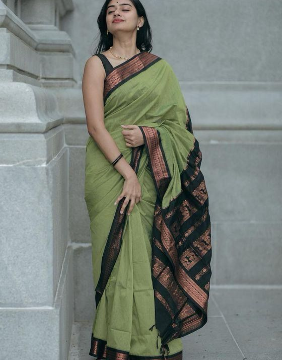 Bhavna MintGreen Linen Cotton Saree