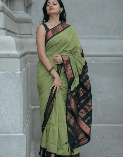 Bhavna MintGreen Linen Cotton Saree