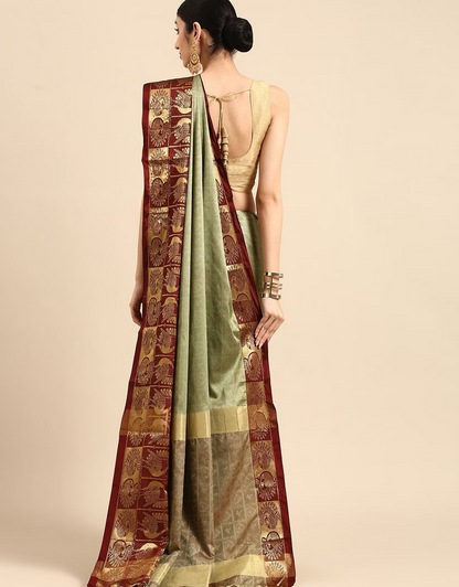 Sonam Army Brown Cotton Silk Saree