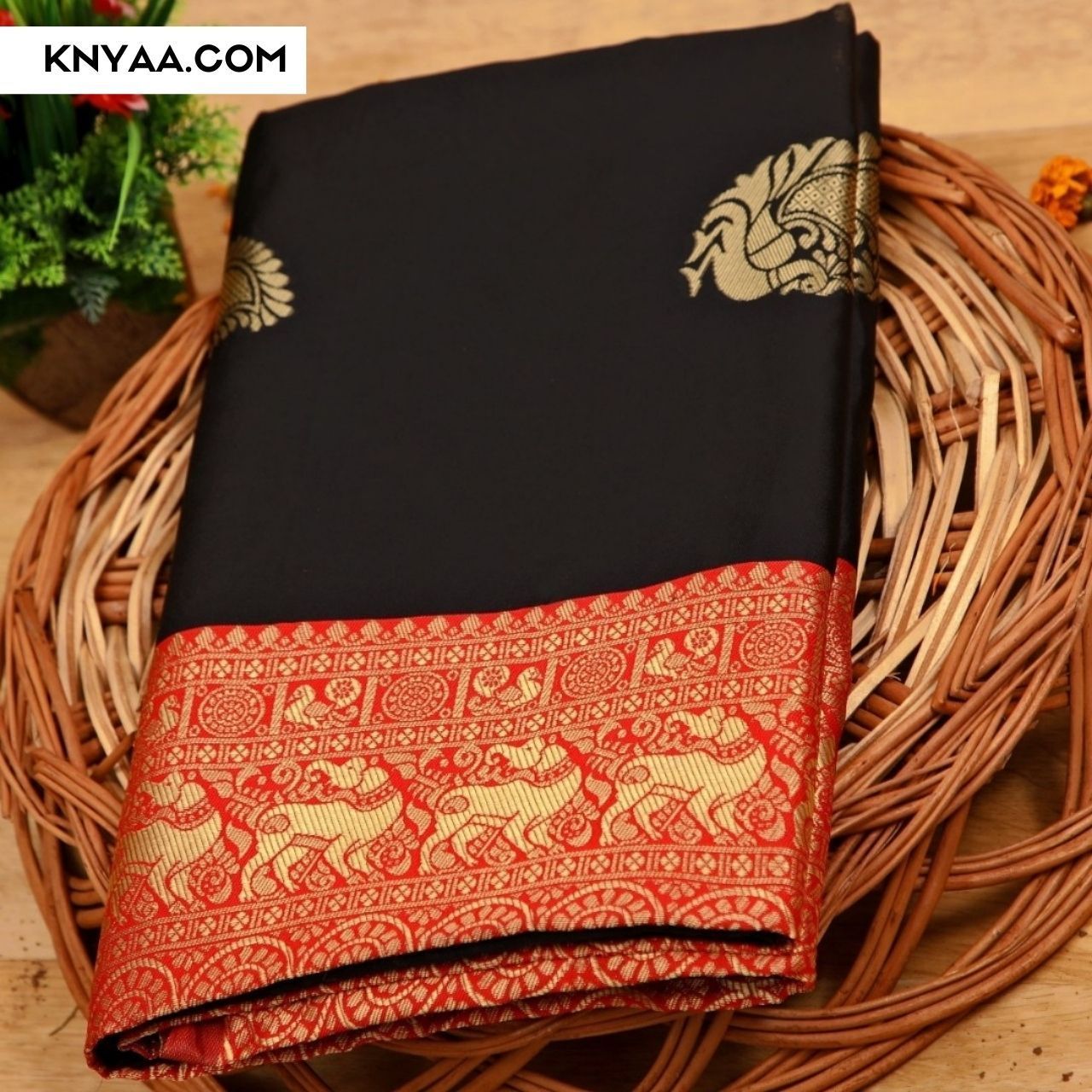 Miran Balck Soft Silk Saree With Attached Blouse