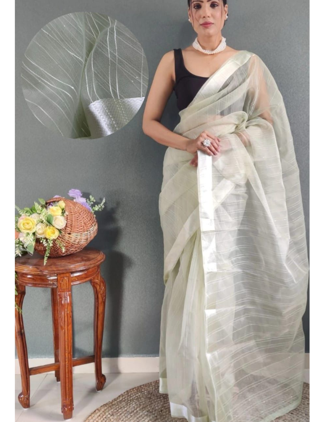 Meena Pista Ready To Wear Organza Saree