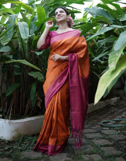 Omee Orange Banarasi Silk Saree