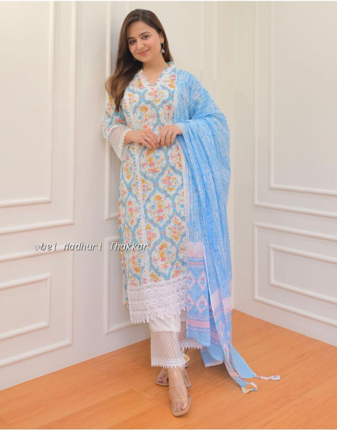 Manyata Sky Blue Cotton Kurti Dupatta Pair