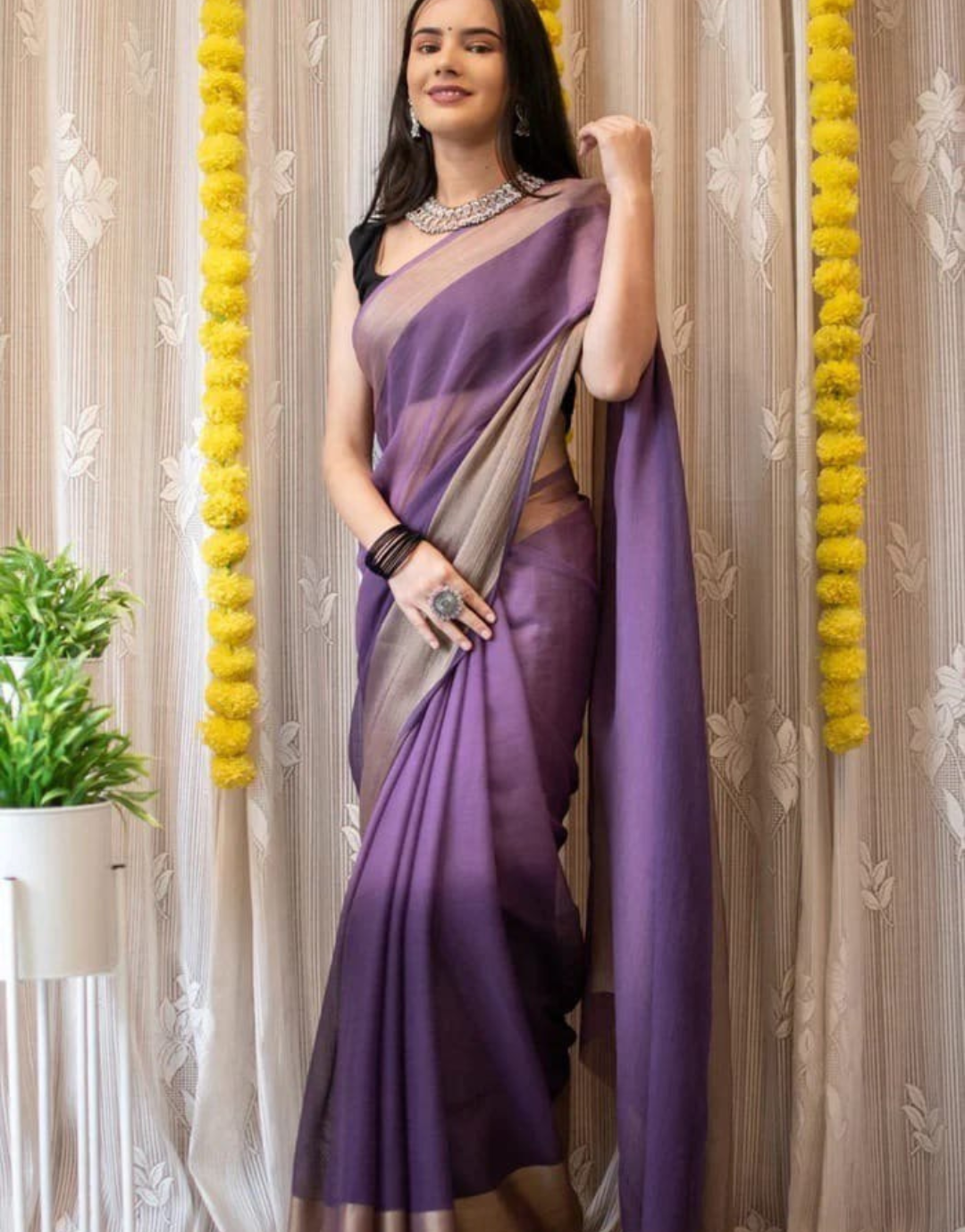 Jessica Purple Chiffon Silk Ready To Wear Saree