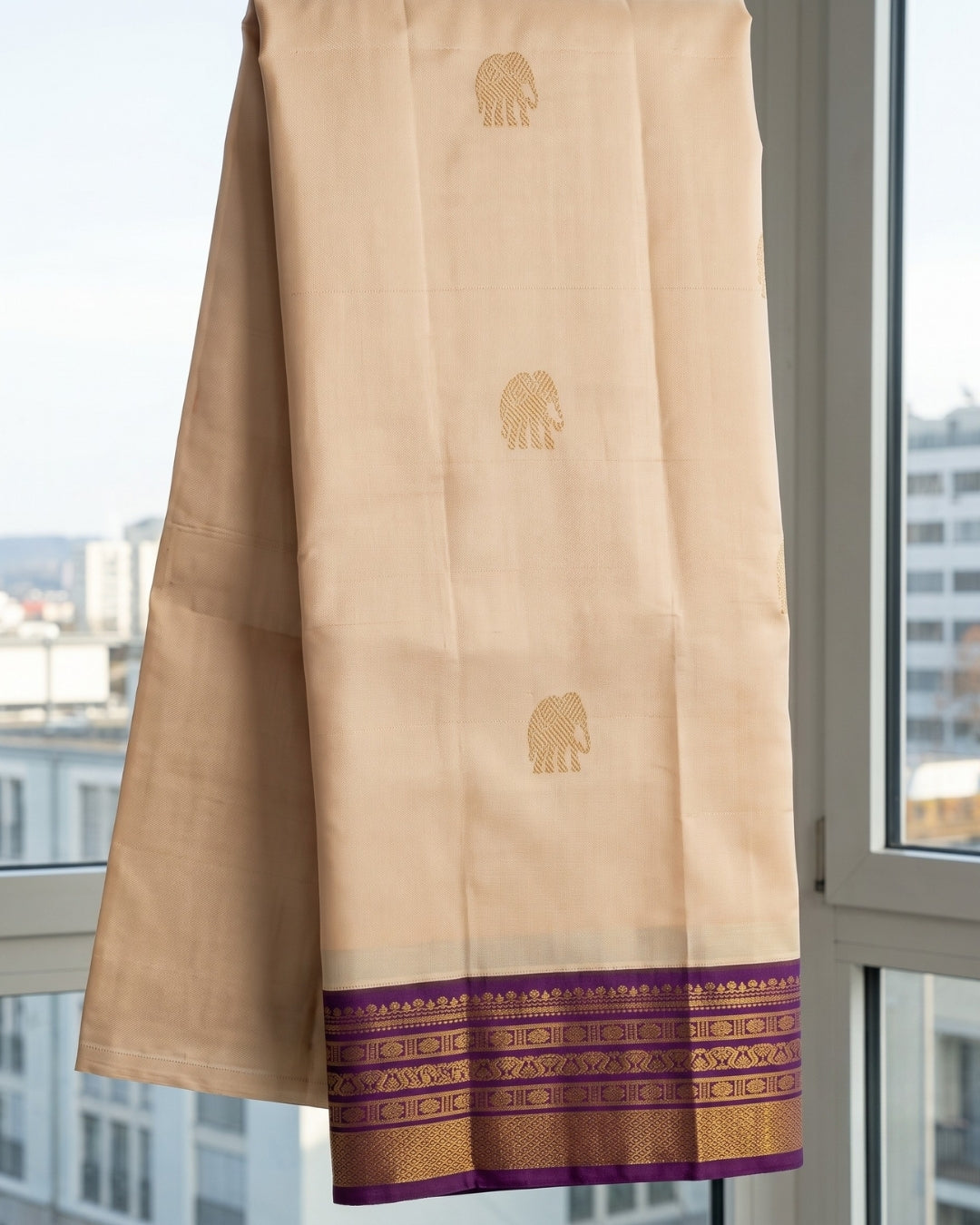 Grecy - Royal Ivory Temple Border Silk Saree