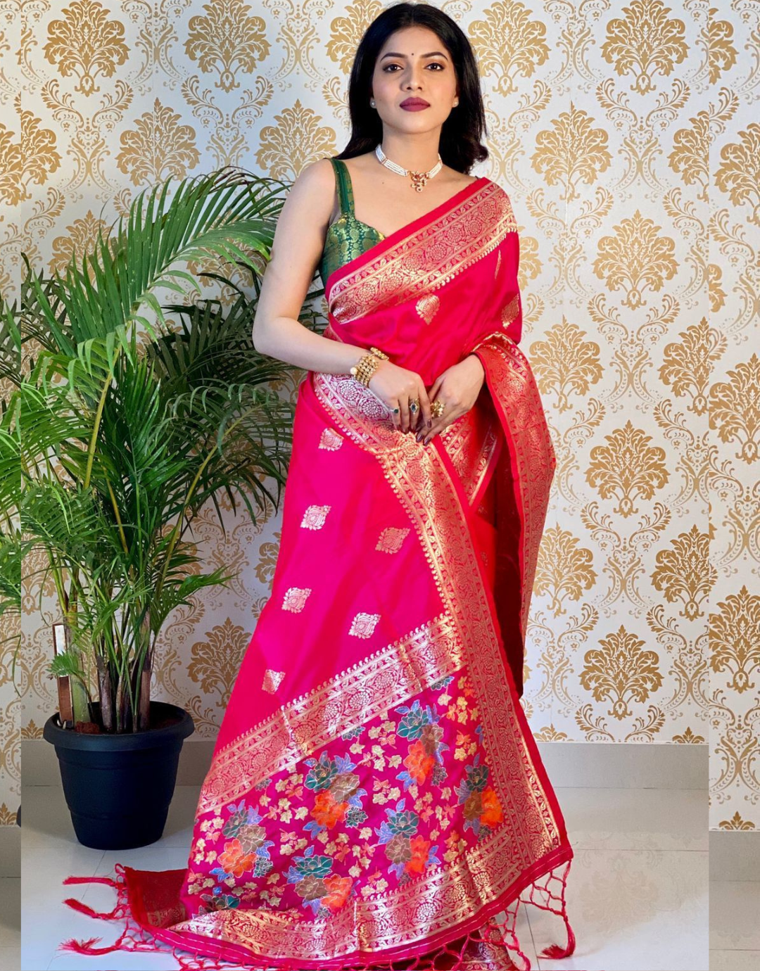 Kaveri PinkishRed Banarasi Silk Saree