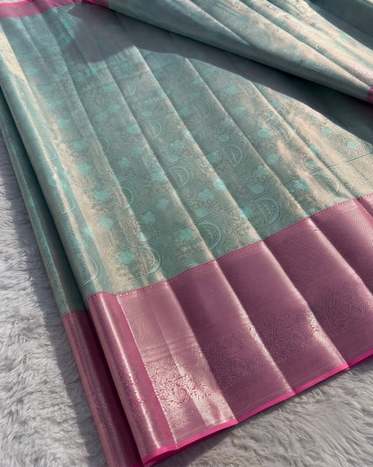 Fatima - Aqua Blue Pink Banarasi Silk Saree