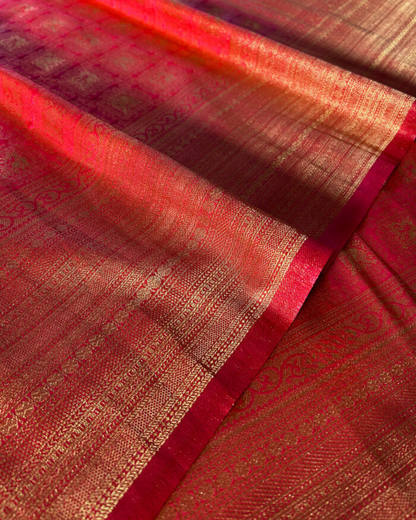 Golden Garnet - Handwoven Banarasi Silk Saree