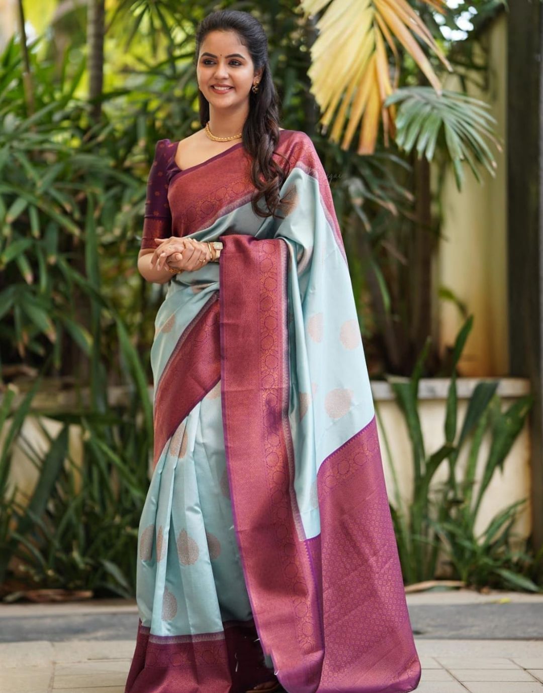 Ojas Powder Ash Soft Silk Saree