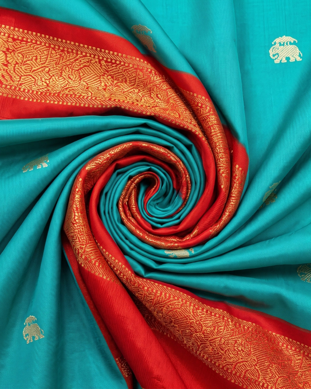 Viha - Peacock Blue Elephant Motif Silk Saree