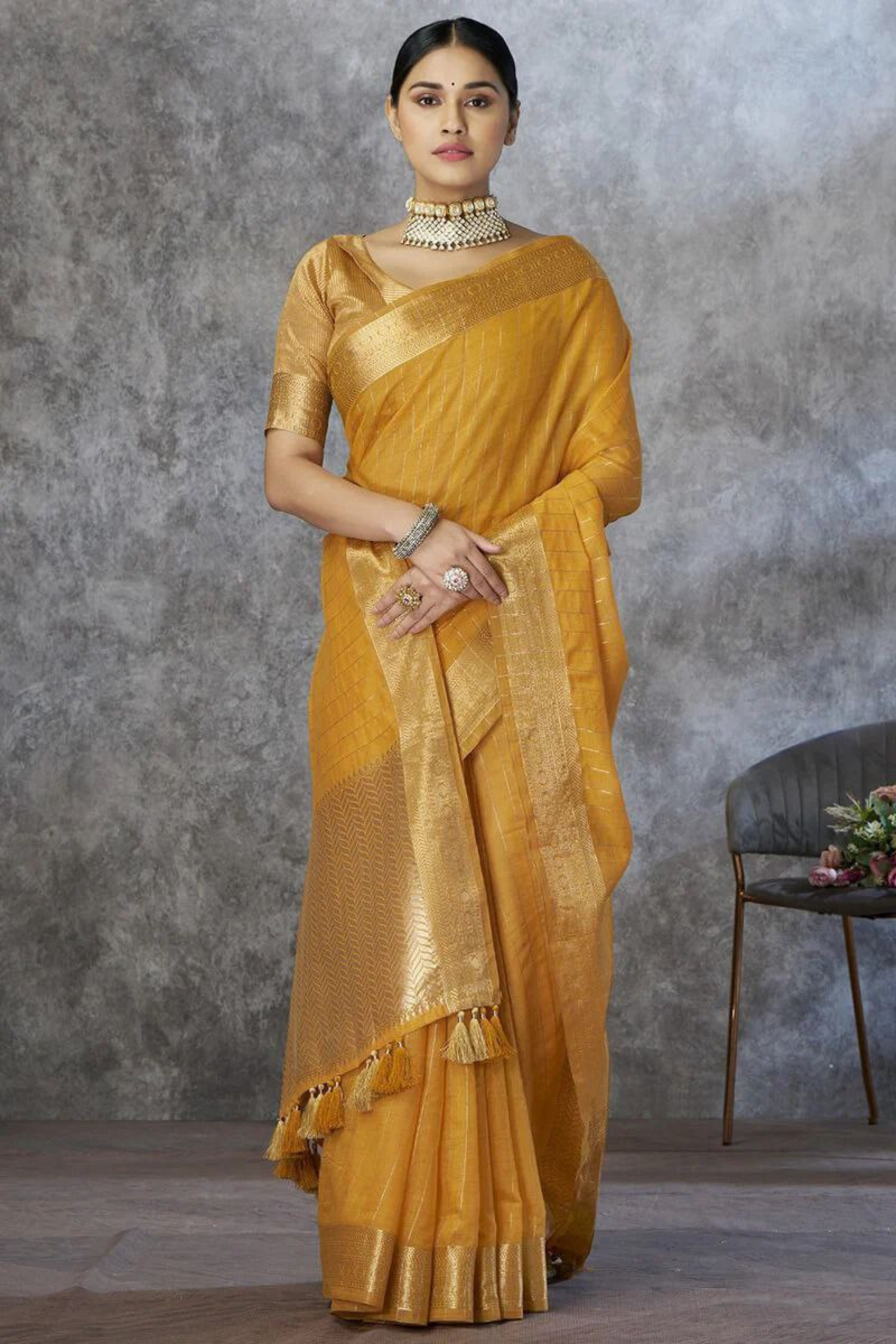 Valkyra Threads - Yellow Pure Khadi cotton Saree