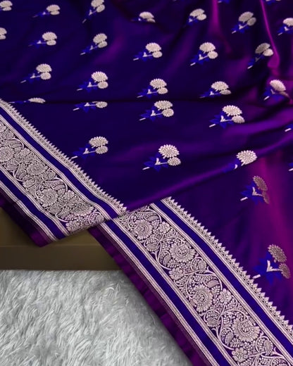 Manjari - Royal Purple Silver Zari Banarasi Saree