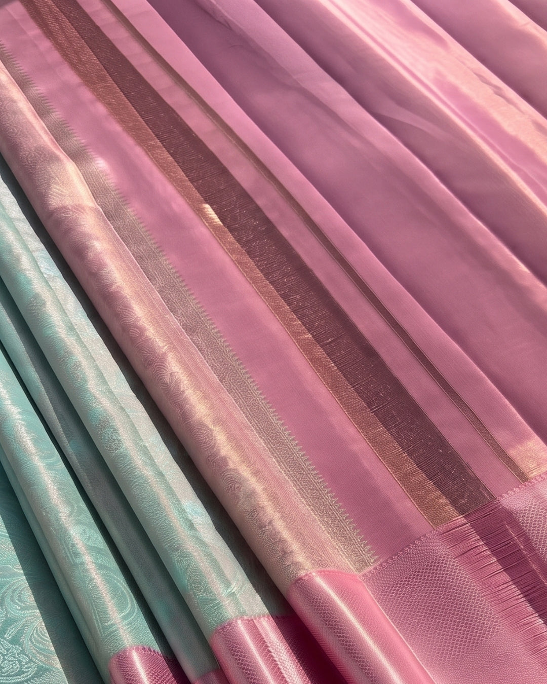 Fatima - Aqua Blue Pink Banarasi Silk Saree