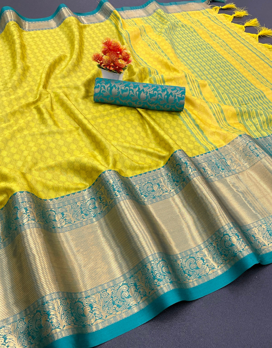 Suman Yellow-Sky Cotton Silk Saree