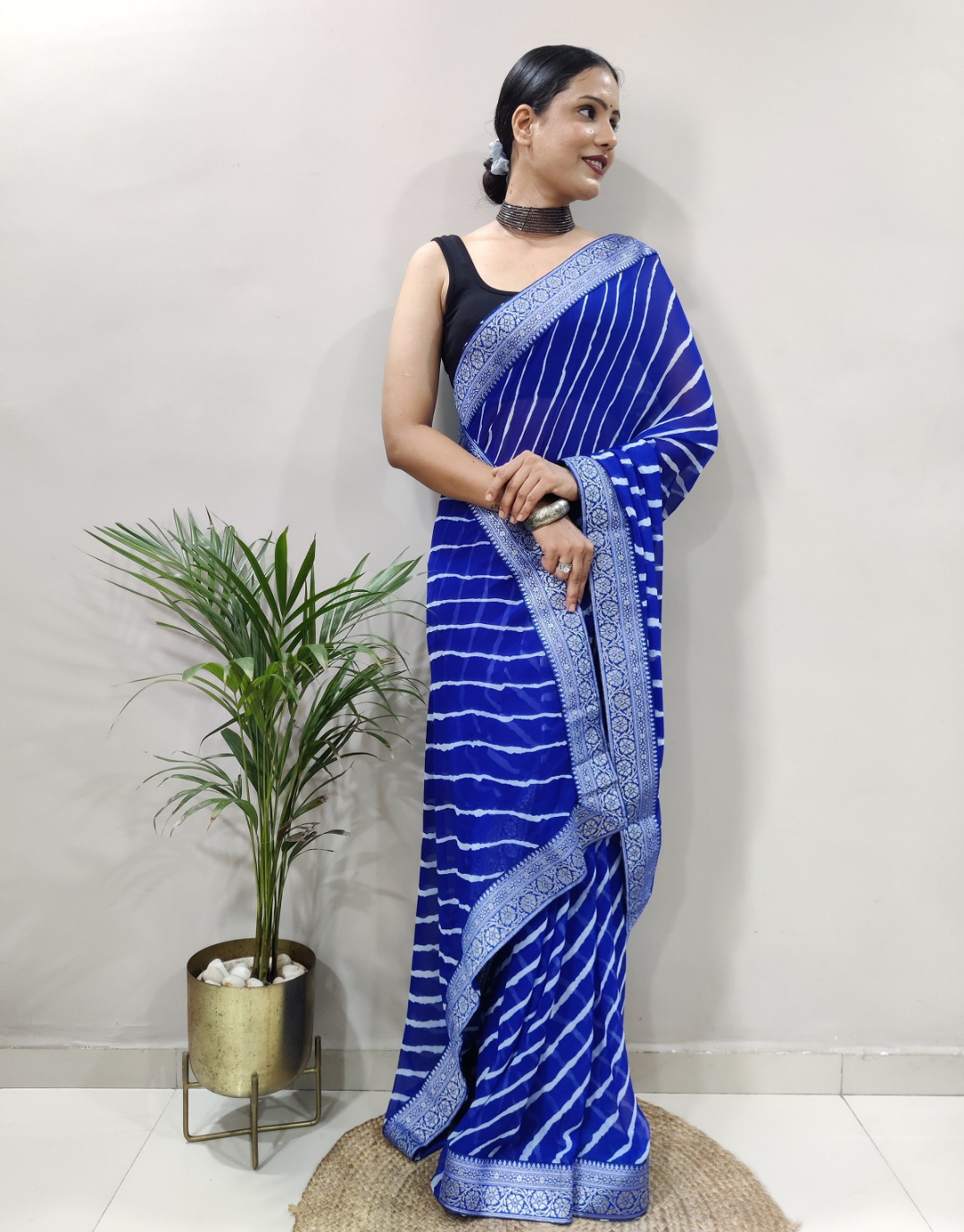 Dhara Royal Blue Soft Silk Laheriya Saree